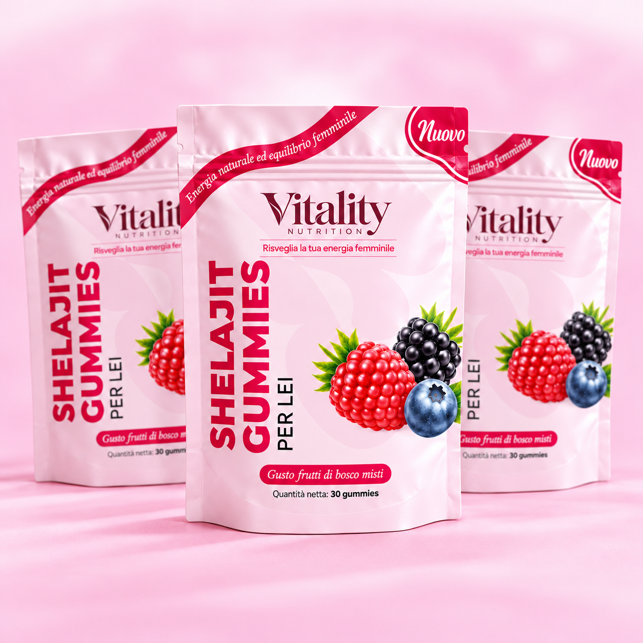 Tre confezioni di Shilajit Gummies per Lei di Vitality Nutrition: acquista 2, ricevi 1 gratis